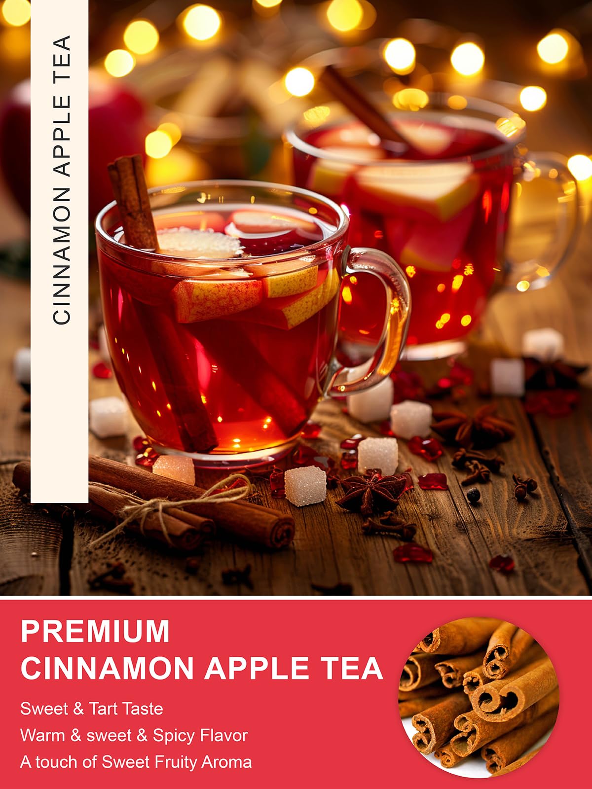 TeeLux Cinnamon Apple Herbal Tea Bags, Caffeine Free, Sweet & Tart, 60 Count