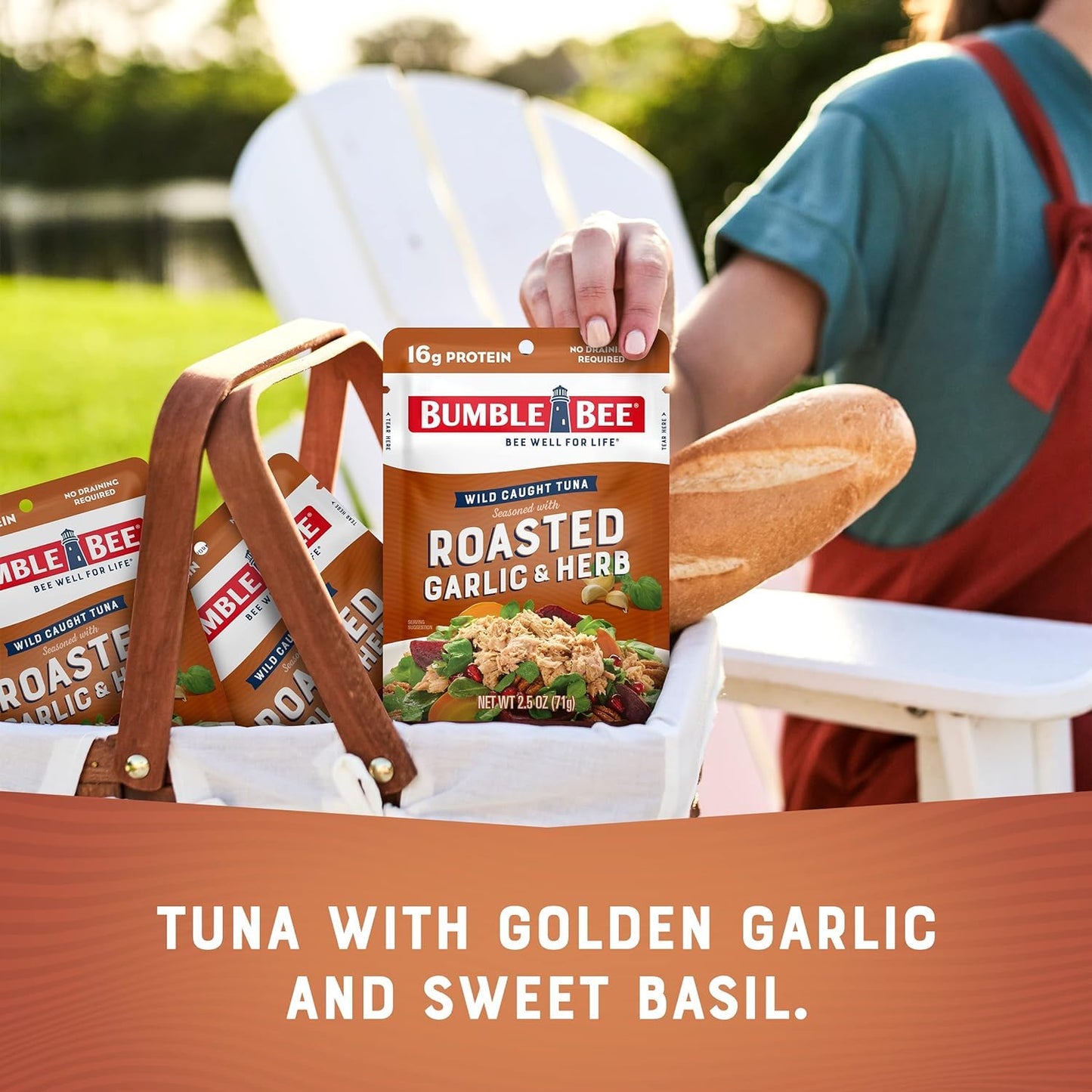 Bumble Bee Roasted Garlic & Herb Tuna Pouch - Ready to Eat - 2.5 oz - 16g Protein - Gluten Free - Wild Caught