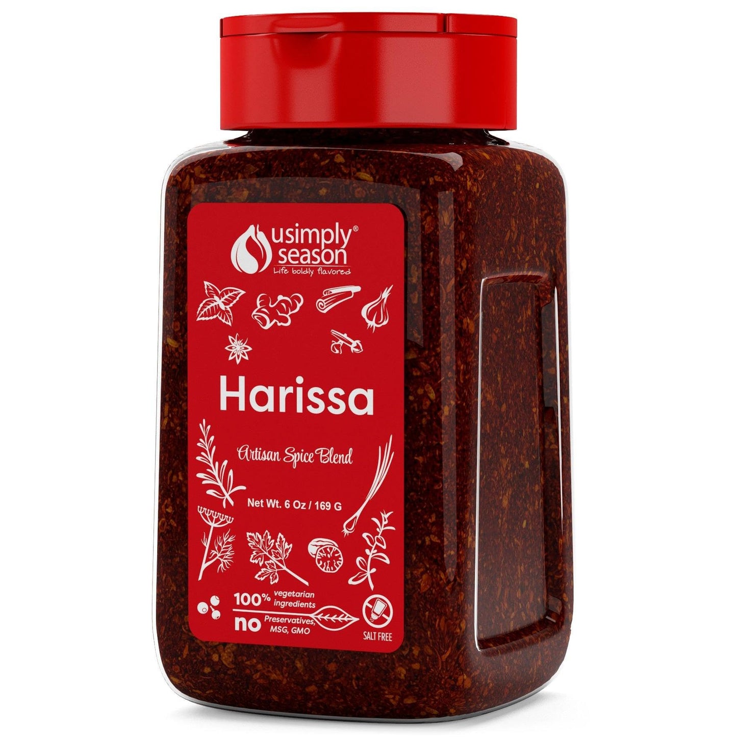 USimplySeason Harissa Spice (4.8 oz) - Vibrant Moroccan Seasoning for Heat and Depth, Perfect for Meats, Soups, and Sauces - No 