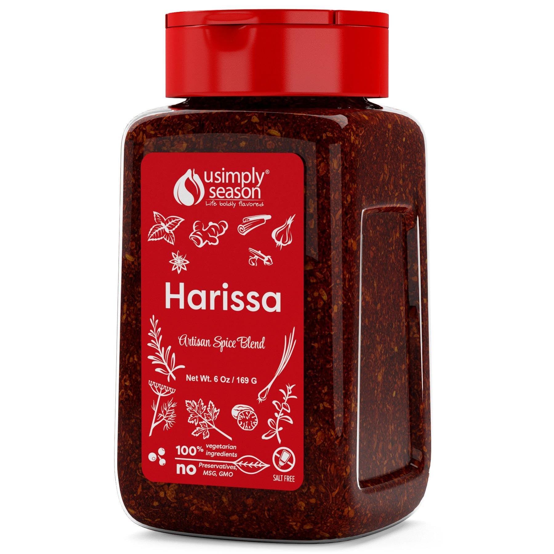 USimplySeason Harissa Spice (4.8 oz) - Vibrant Moroccan Seasoning for Heat and Depth, Perfect for Meats, Soups, and Sauces - No 