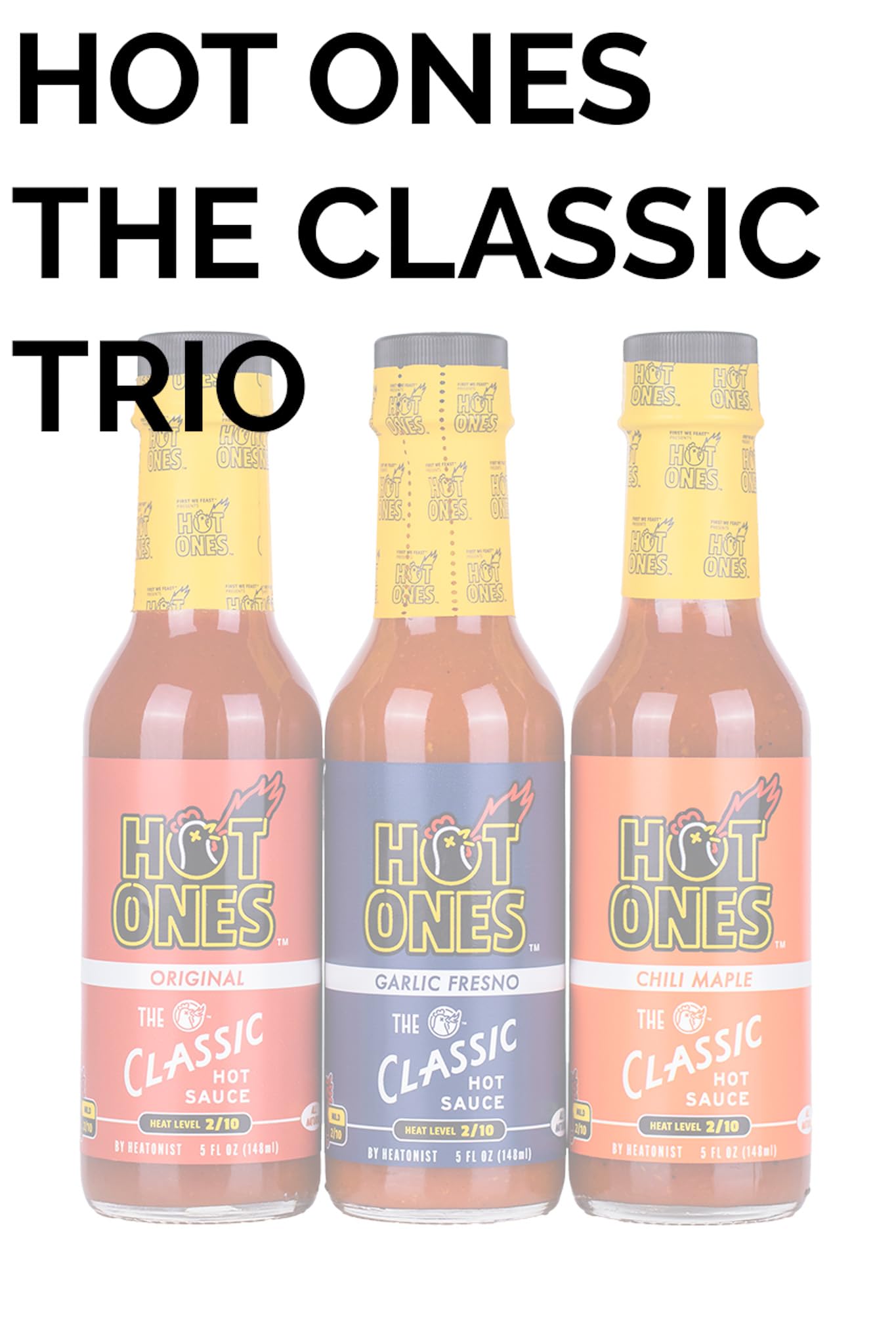 HOT ONES Hot Sauce Pack - Classic Original, Garlic Fresno Chili & Chili Maple, 5 fl oz (3-Pack)