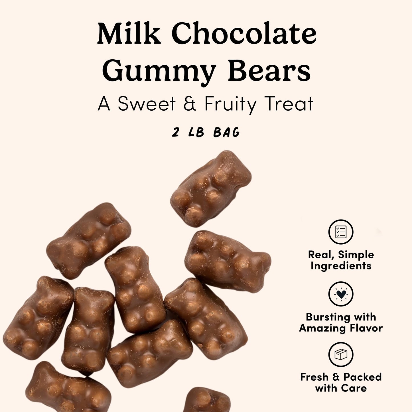 Nuts.com Milk Chocolate Gummy Bears - 2 Pound Bag, Tasty Snack for All Ages, Perfect for Parties and Home Snacking