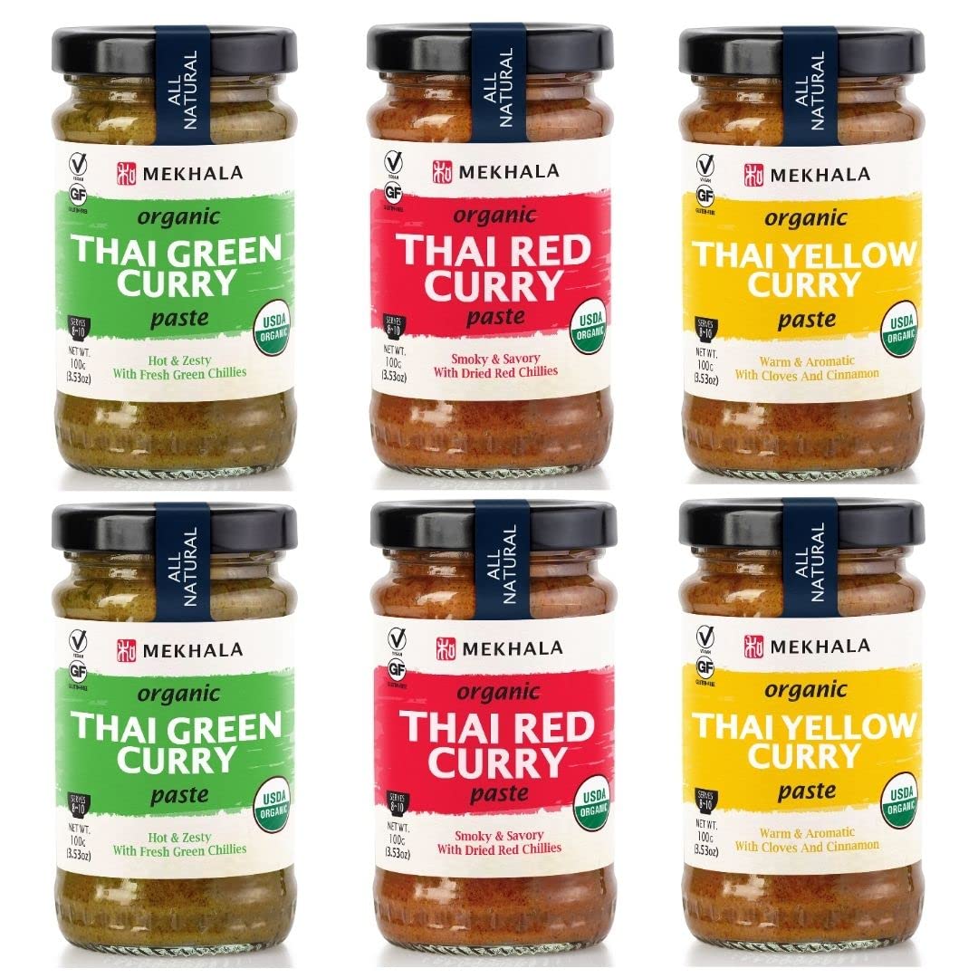 Mekhala Organic Thai Curry Cooking Paste Variety Pack Gluten-Free Vegan