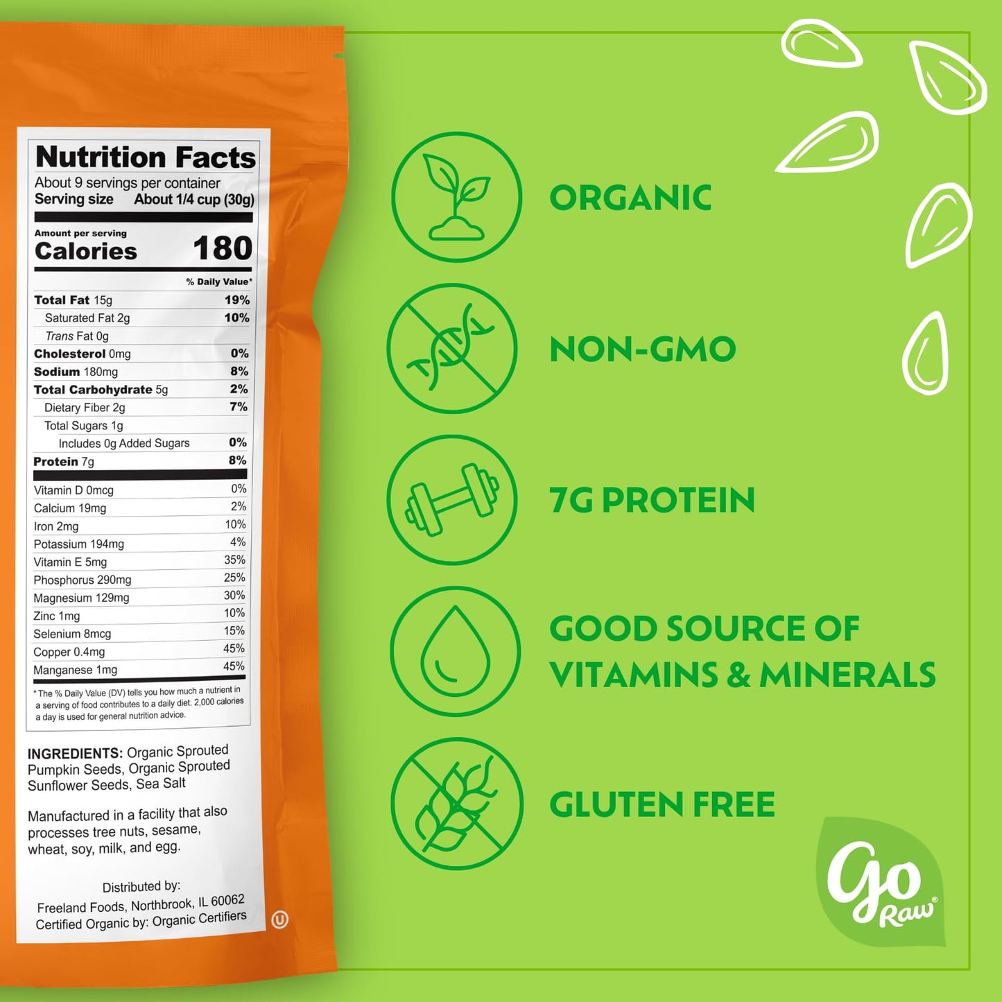 Go Raw Organic Sprouted Pumpkin & Sunflower Seeds, 10 Oz, Sea Salted, Keto, Kosher, Superfood