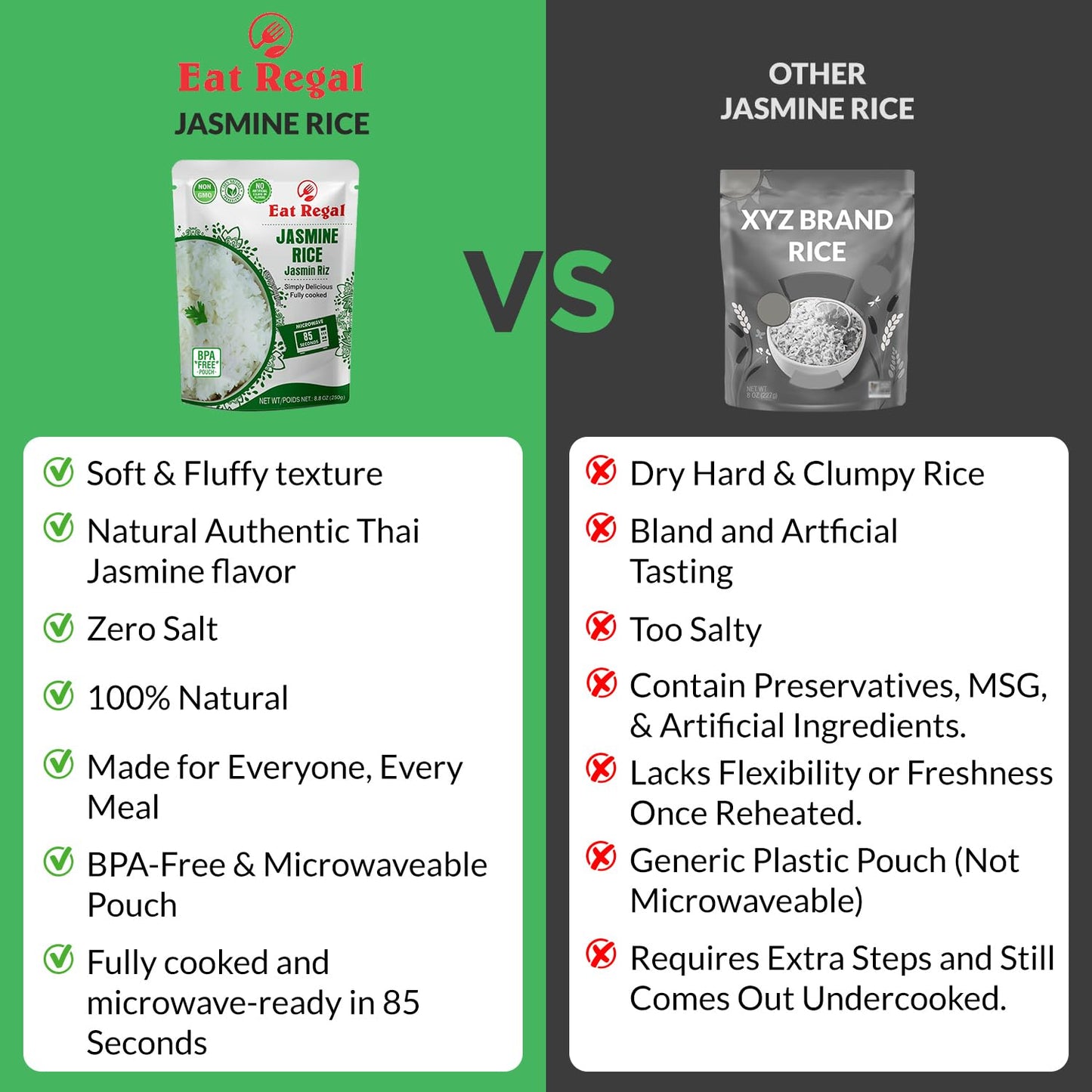 Eat Regal Thai Jasmine Rice - Microwavable, 100% Authentic Thai Rice | 85 Seconds | No Preservatives, Bpa-Free | Delicious, Non-