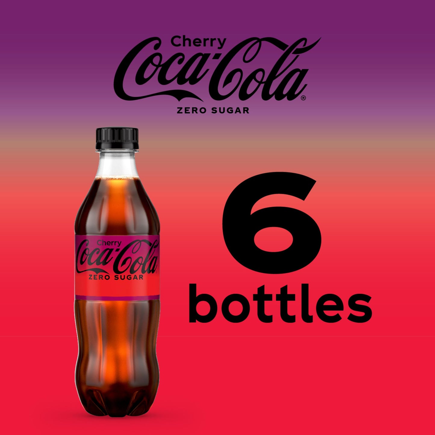 Coke Zero Cherry Diet Soda, 16.9 fl oz, Pack of 6, Model 049000075946
