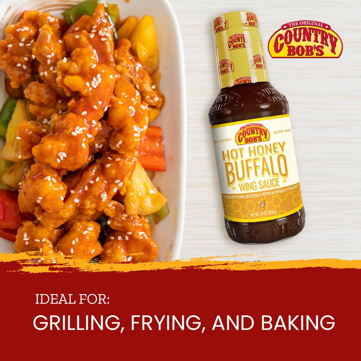 Country Bob'S Hot Honey Buffalo Wing Sauce - Traditional Buffalo With Sweet Twist, Small Batch Crafted, Ideal For Grilling, Fryi