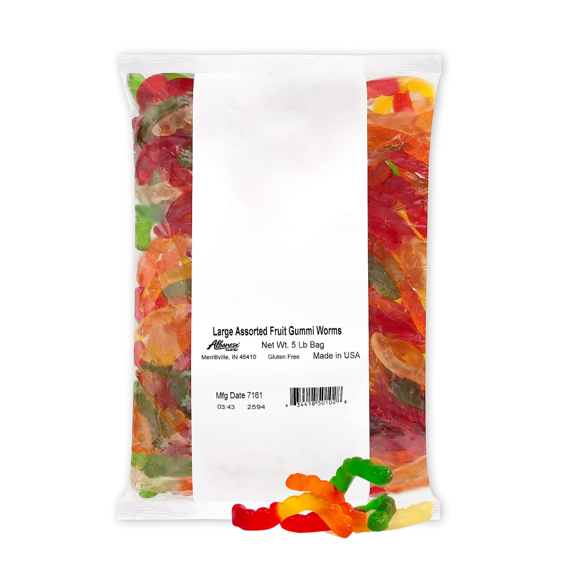 Albanese Gummi Worms, Assorted Fruit, 5lb Bag, Orange, Model 50102
