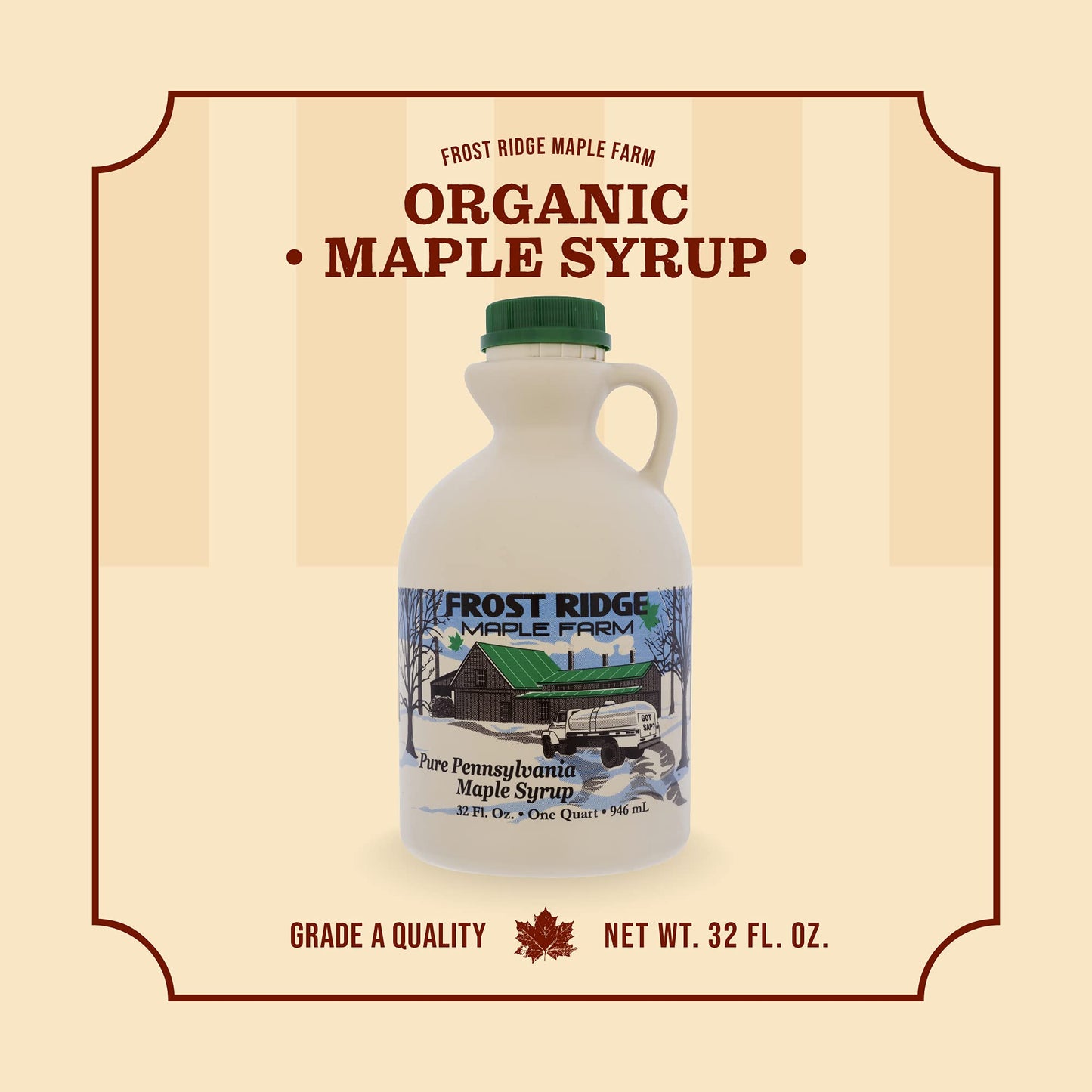 Frost Ridge Maple Farm Organic Maple Syrup Grade A Medium Amber Quart (32 FL OZ)