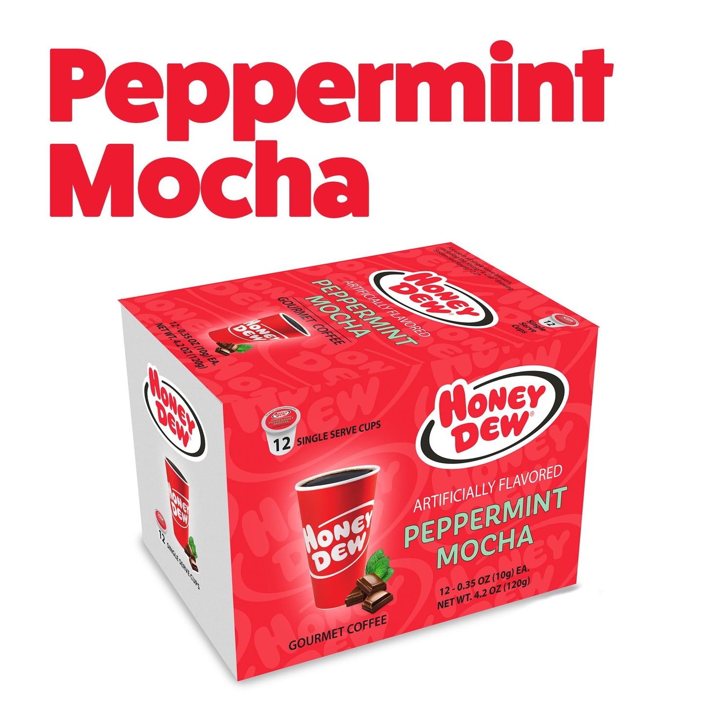 Honey Dew Donuts Peppermint Mocha Coffee Pods, Compatible with Keurig, 12 Count