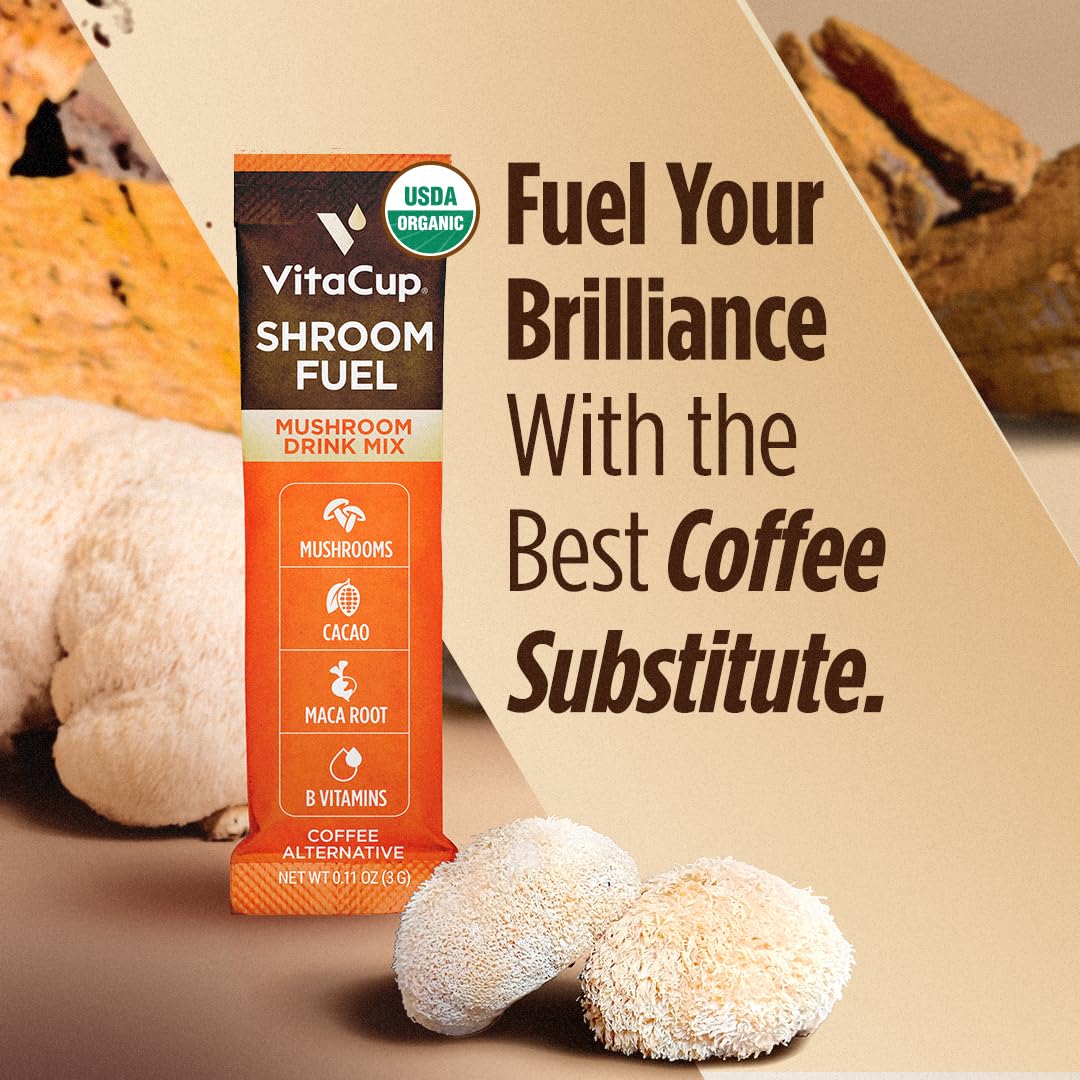 VitaCup Mushroom Coffee Alternative Packets, Cacao & Cinnamon, 24 Count