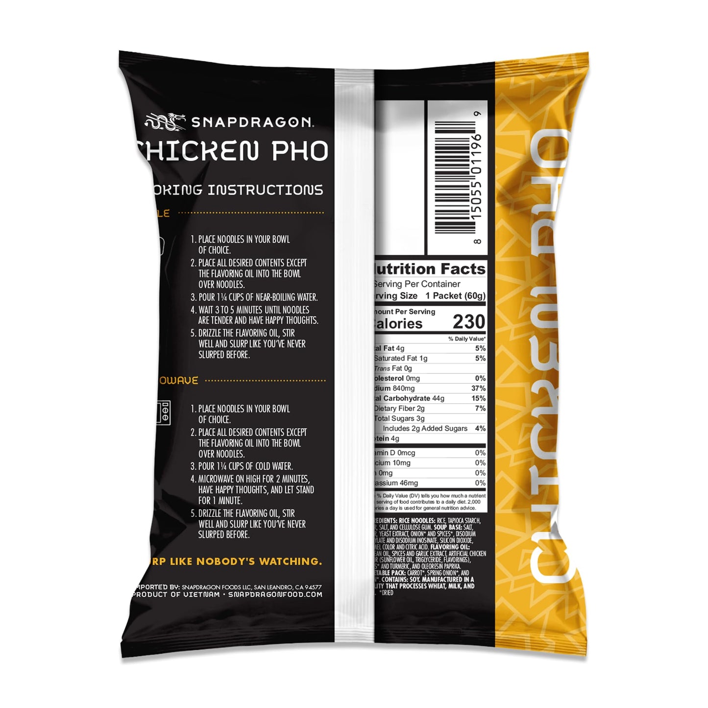 Snapdragon Chicken Pho Instant Noodle Packets 4-Pack | Rich Chicken Flavored Broth With Rice Noodles, Gluten Free, No Artificial