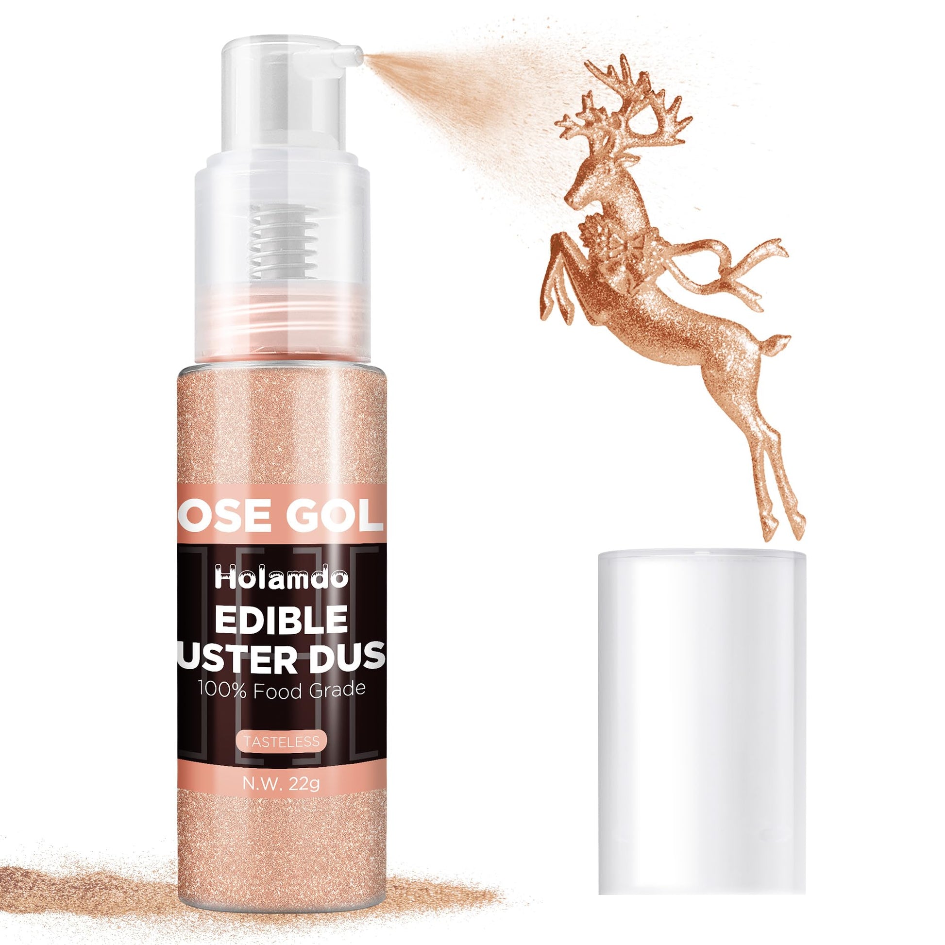 Holamdo Edible Glitter Spray, 22g Metallic Food Coloring, Rose Gold