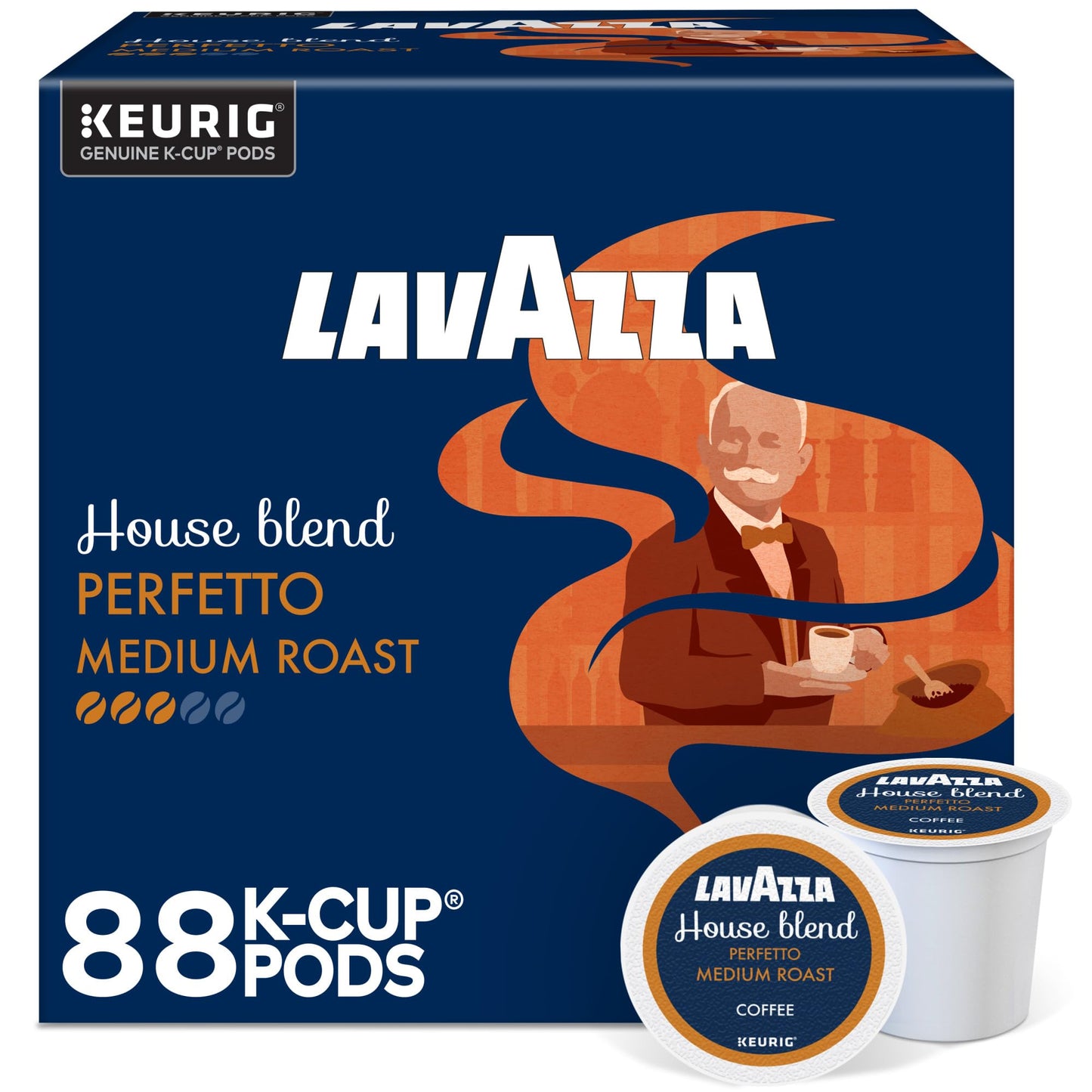 Lavazza House Blend Perfetto, Single-Serve Keurig K-Cup Pods, Medium Roast Coffee, 88-Count Box (4 Packs of 22)