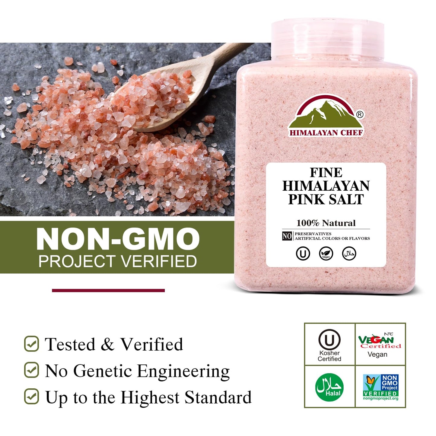 Himalayan Chef Himalayan Pink Salt - 5 lbs Fine Grain Plastic Jar - 100% Natural and Pure Gourmet Crystal - Contains 84 Essential Minerals | Kosher and Vegan Certified