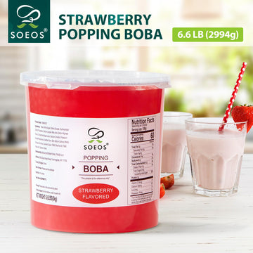 Soeos Strawberry Popping Boba Pearls 6.6 Pounds, Bursting Boba Pearls for Bubble Tea, Beverages, Shakes, Desserts, Smoothie and
