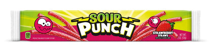 Sour Punch Straws Chewy Candy, Strawberry Flavored Sour Candy, 2oz Tray (24 Pack)