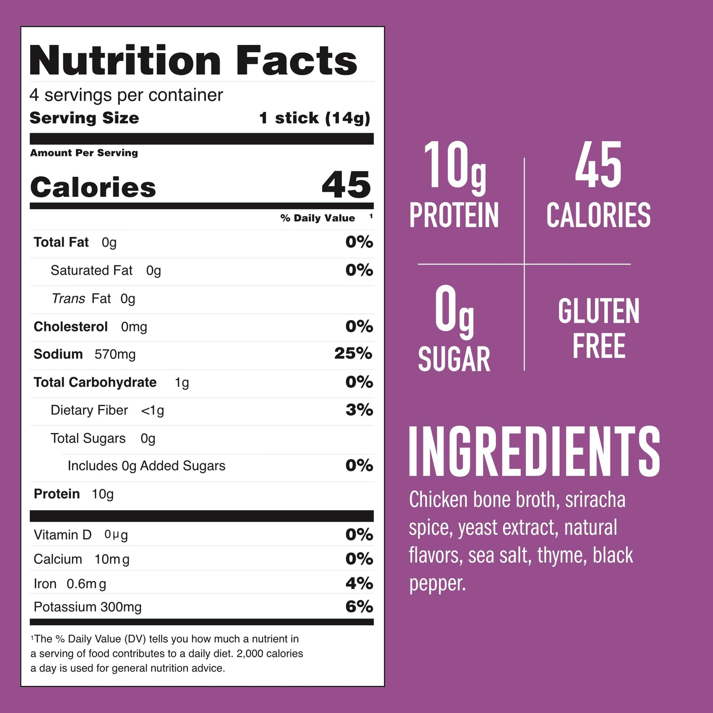 Lonolife Sriracha Chicken Bone Broth Powder Mix | 10G Protein | Collagen-Rich, Keto & Paleo Friendly | Natural Ingredients | 4 P