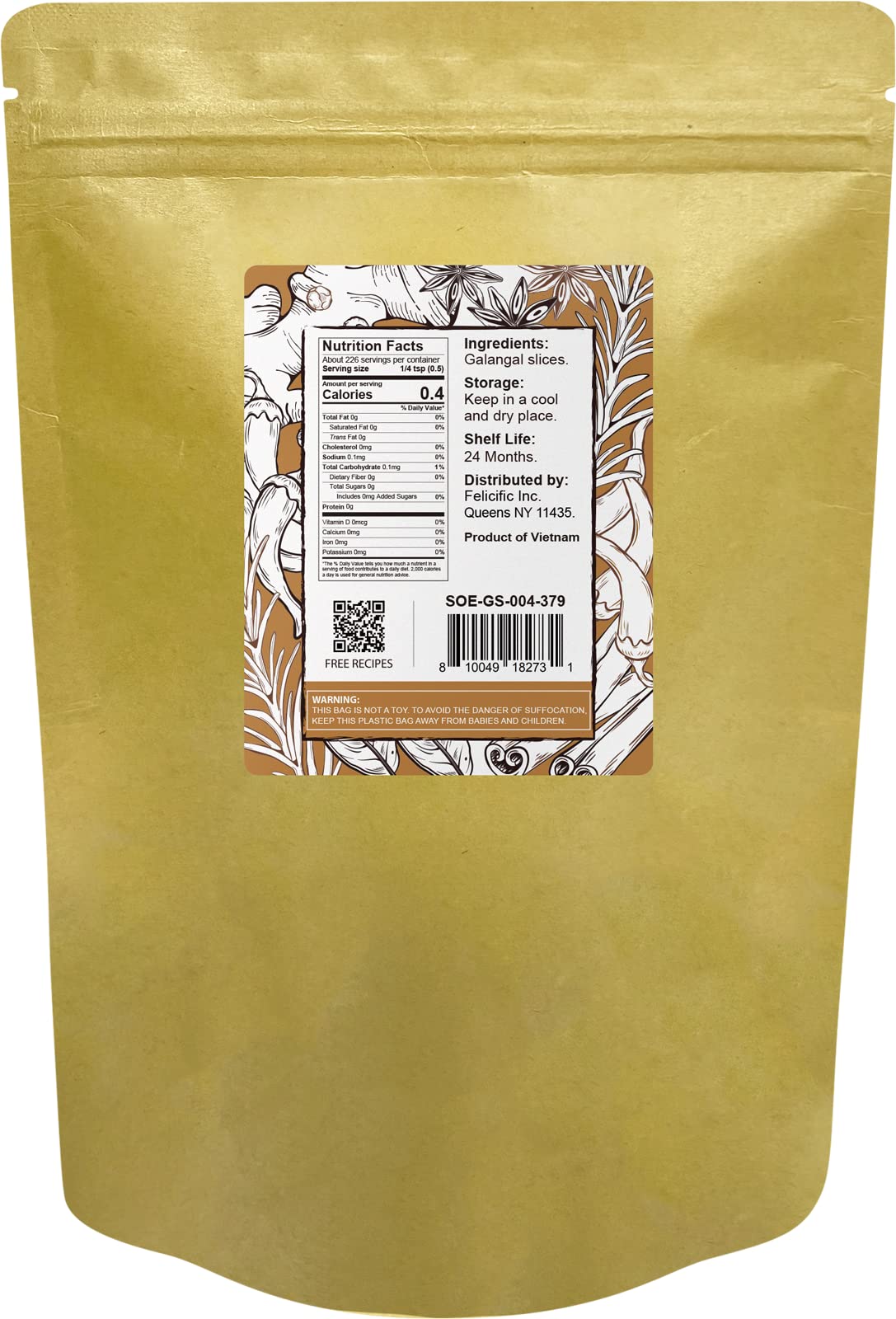 Soeos Galangal Slices 4 Oz (113G),Galanga,Fresh Galangal,Sliced Galangal Root,Dried Galangal Root,Dried Galanga Bulk,Alpinia Galanga,Pure And Natural Chinese Spice For Tom Yum And Tom Kha Soups