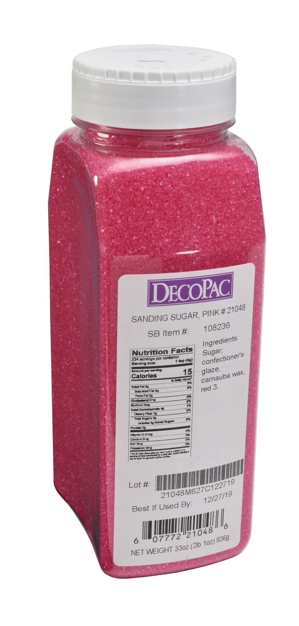 DecoPac Sanding Sugar, Pink Edible Sugar Sprinkles, Edible Sanding Sugar in Handheld Container, Sugar Sprinkle Mix For Celebrati