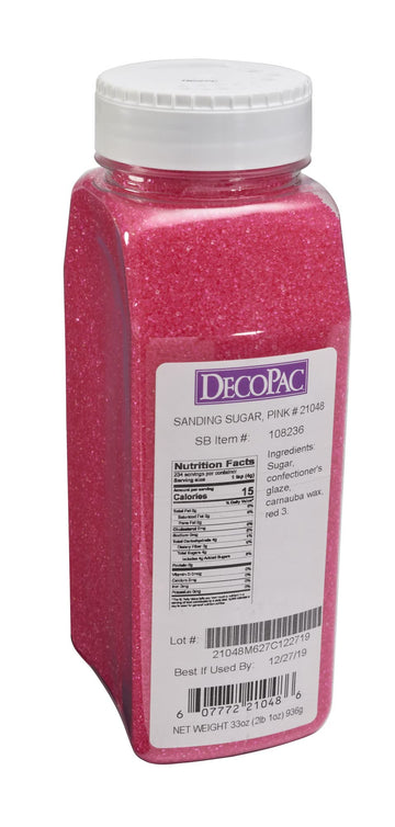 DecoPac Sanding Sugar, Pink Edible Sugar Sprinkles, Edible Sanding Sugar in Handheld Container, Sugar Sprinkle Mix For Celebrati