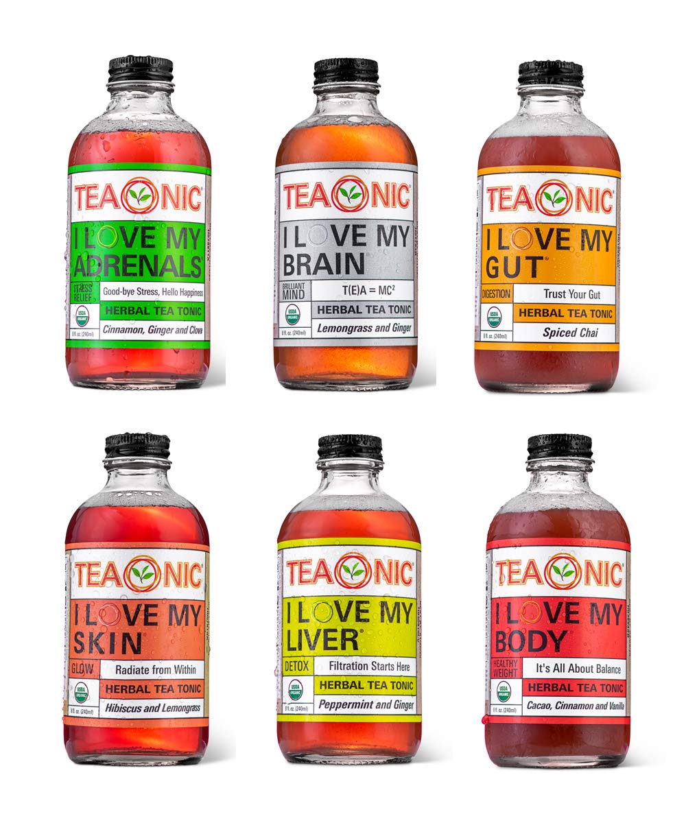 TEAONIC I Love My Variety Pack, Detox Tea Tonic, Lemon Ginger Tea, Hibiscus Tea, USDA-Certified, Vegan, Gluten-Free, Non-GMO, 6 