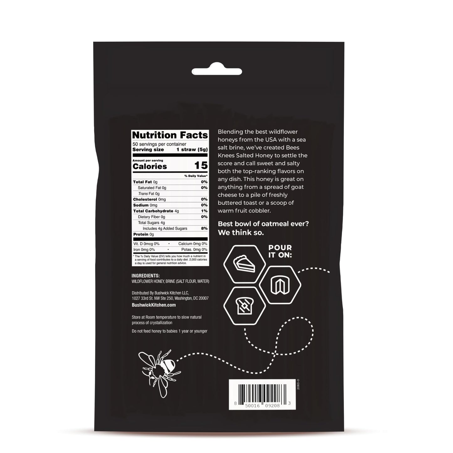 Bees Knees Salted Honey Sticks, 50 Sticks, 1 Tsp Each, Wildflower Honey Straws Blended With Sea Salt, Honey Sticks For Tea, Cook