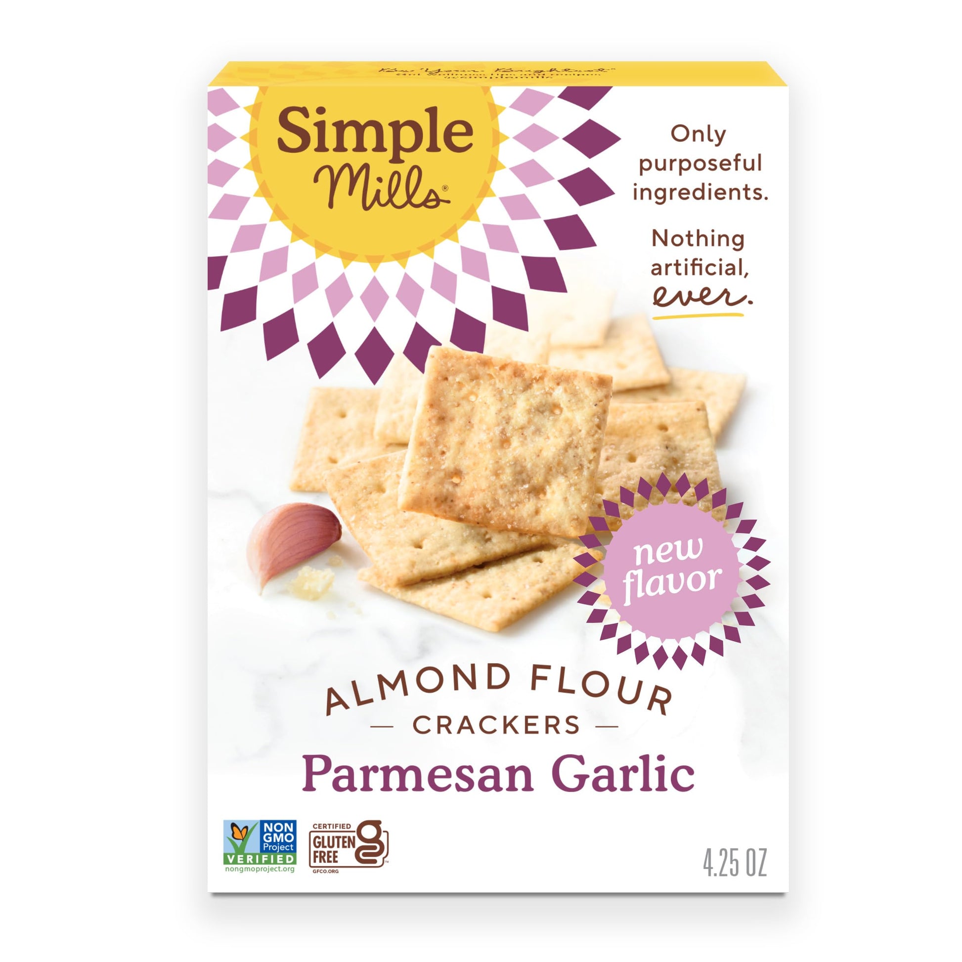 Simple Mills Almond Flour Crackers, Parmesan Garlic, Gluten Free, Flax Seed, Sunflower Seeds, Corn Free, Good for Snacks, Made w