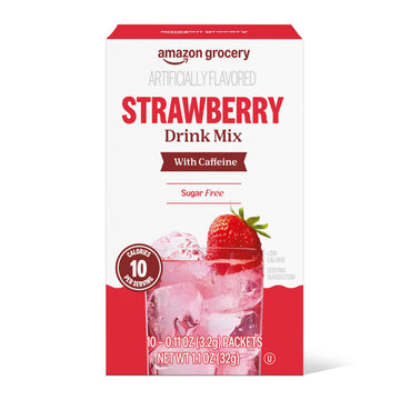 Amazon Grocery Strawberry Drink Mix with Caffeine, 10 Packets, 1.1 Oz