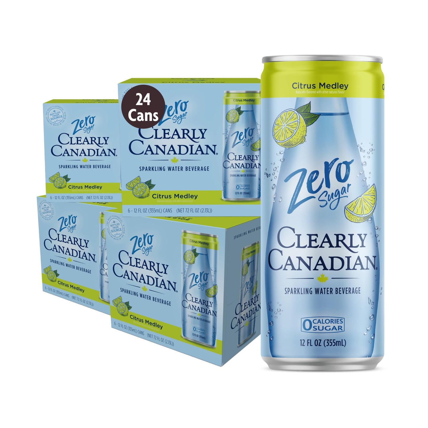 Clearly Canadian Citrus Medley Cans Sparkling Water  24-Pack (Regular & Zero) - Assorted Flavors & Variety Packs - Refreshingly Pure And Naturally Flavored Carbonated Drink