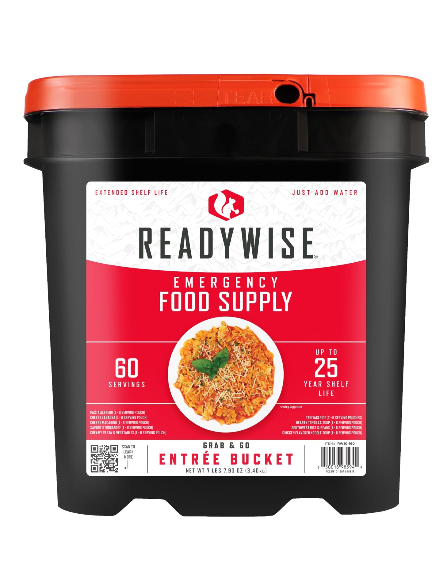 Readywise - Entr  E Grab & Go Bucket, 60 Servings, Emergency, Mre Supply, Premade, Freeze Dried Survival Food For Hiking, Advent