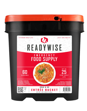 Readywise - Entr  E Grab & Go Bucket, 60 Servings, Emergency, Mre Supply, Premade, Freeze Dried Survival Food For Hiking, Advent