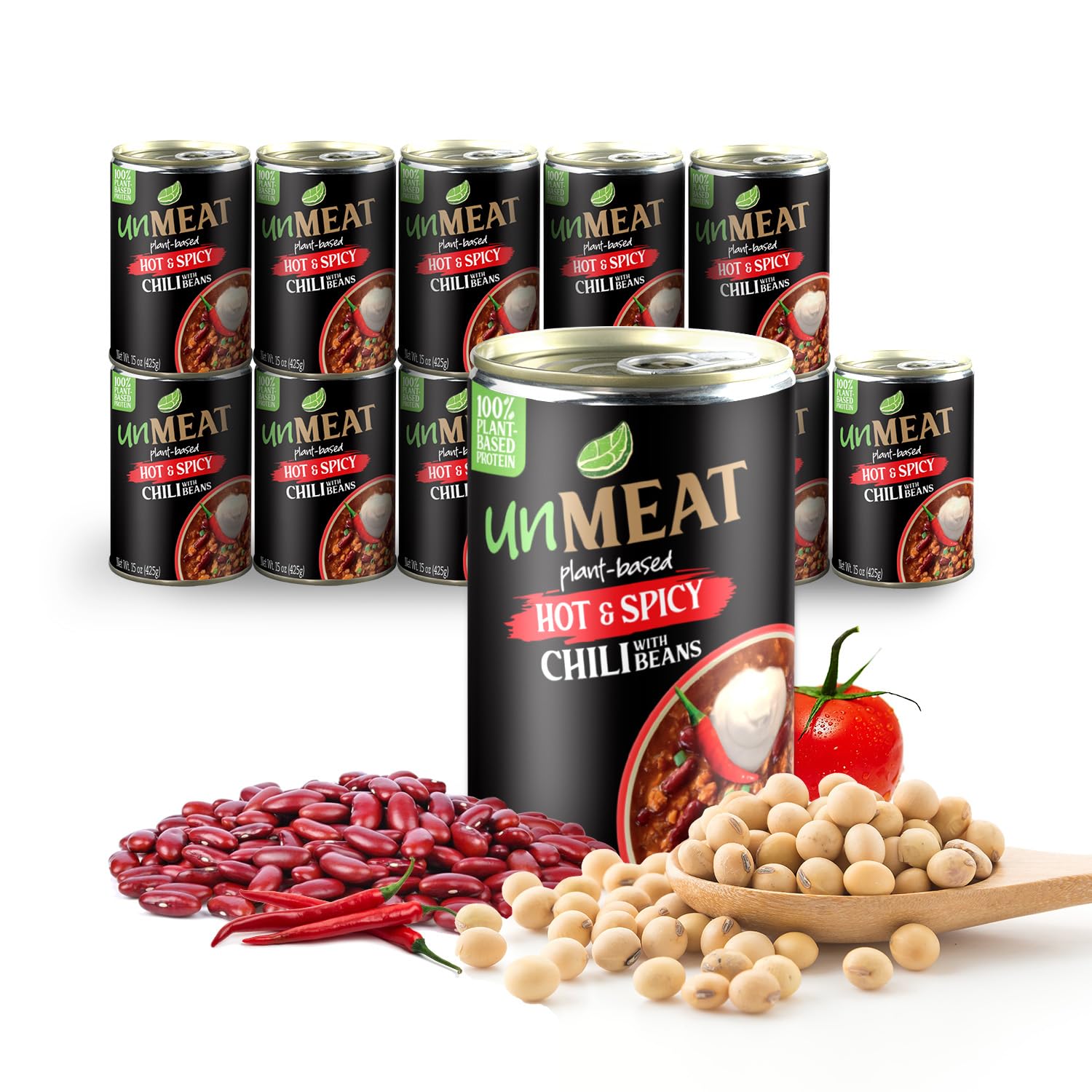 unMEAT Plant Based Meat | Easy to Prepare Plant Based Protein | Vegan Meat with Less Calories, Hot & Spicy Chili with Beans, 12 