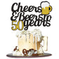 Cheers To 50 Years Cake Topper, Happy 50Th Birthday Cake Topper, 50Th Anniversary Birthday Party Supplies Black And Gold Glitter