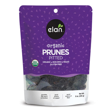 Elan Organic Pitted Prunes, Dried Fruit, No Sugar Added, 7.9 oz, Non-GMO, Vegan, Gluten-Free, Kosher