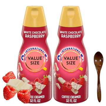 White Chocolate Raspberry Liquid Coffee Creamer.- Two (2) 32 fl oz Bottles of Creamy Smooth Delightful Coffee Creamer with Candy