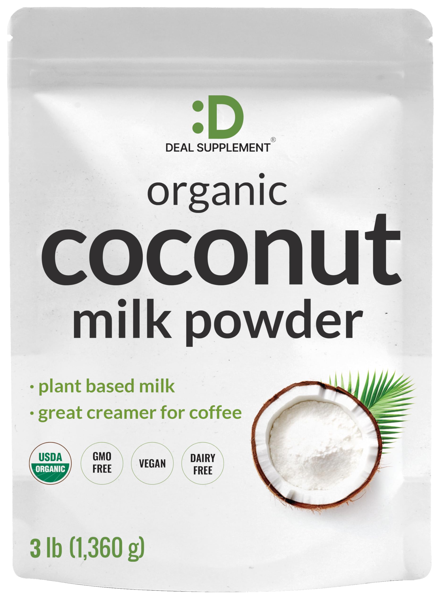 Unsweetened Organic Coconut Milk Powder, 3Lbs - Dairy Free Creamer Alternative - Sugar Free Raw Flavor - Rich Source Of Mct Oil