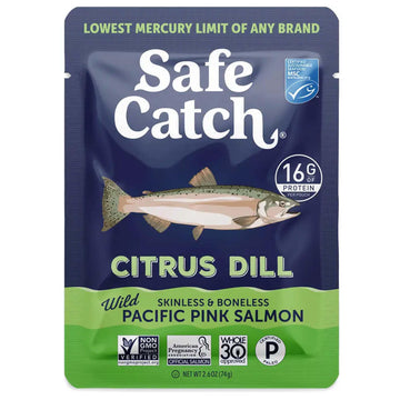 Safe Catch Skinless And Boneless Wild Pacific Pink Salmon Pouch, Citrus Dill Seasoned, Mercury Tested, Kosher, 2.6Oz Pouches, Pa