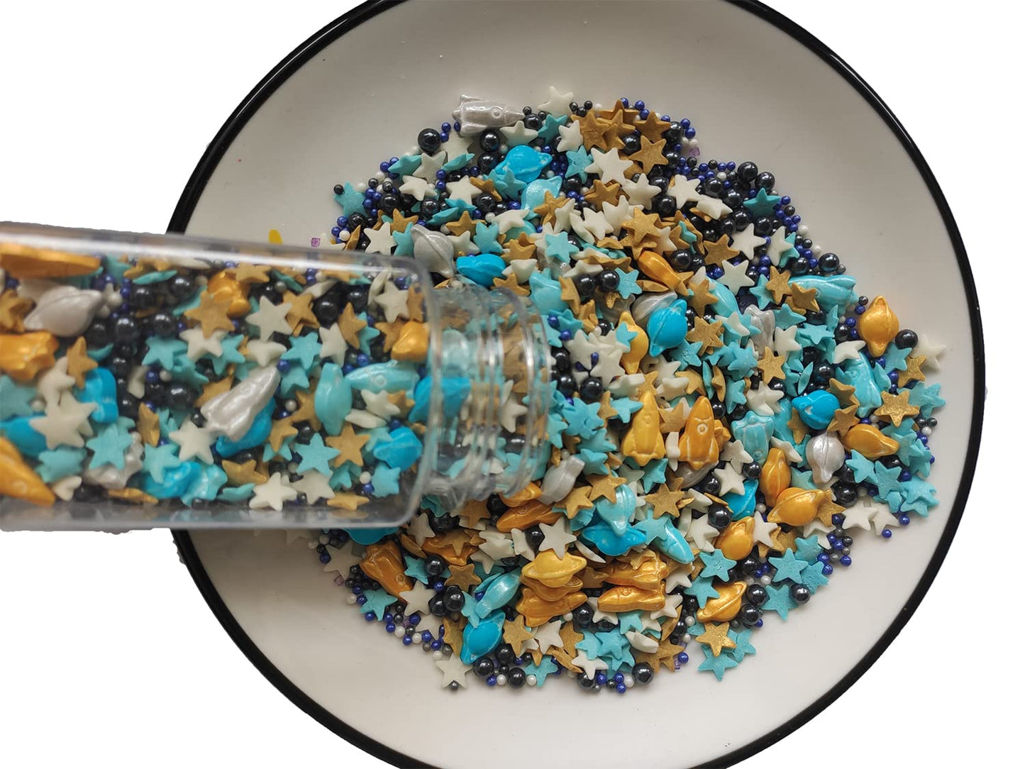 Edible Space Themed Planet Rocket Sugar Sprinkles Spacecraft Dessert Galaxy Sprinkles Star Cake Cupcake Toppers Pearls Cookie De