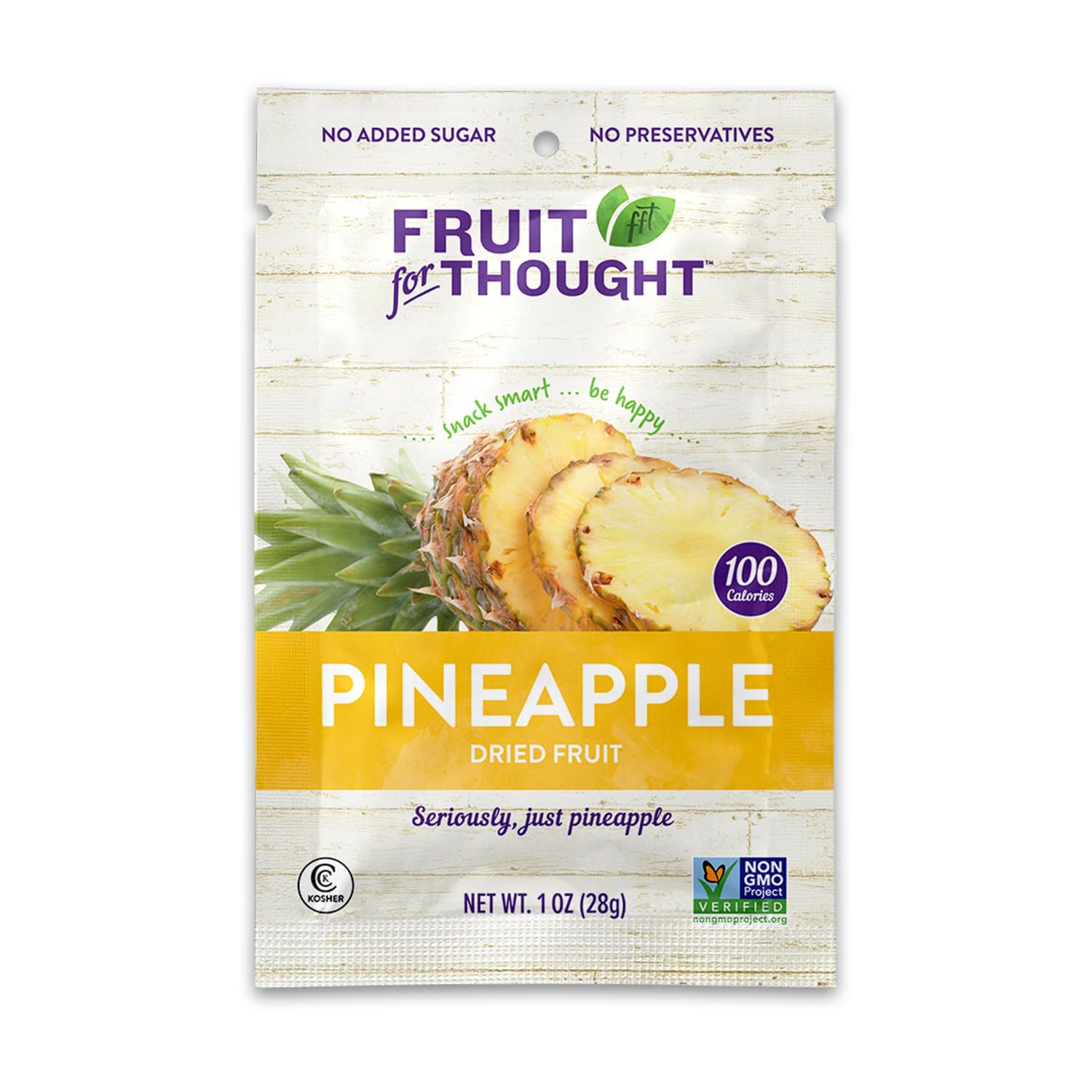 Fruit For Thought Dried Pineapple Snack Packs, 1 Ounce Bags, Pack of 12, Ideal for Family, At Home, Work, or On The Go