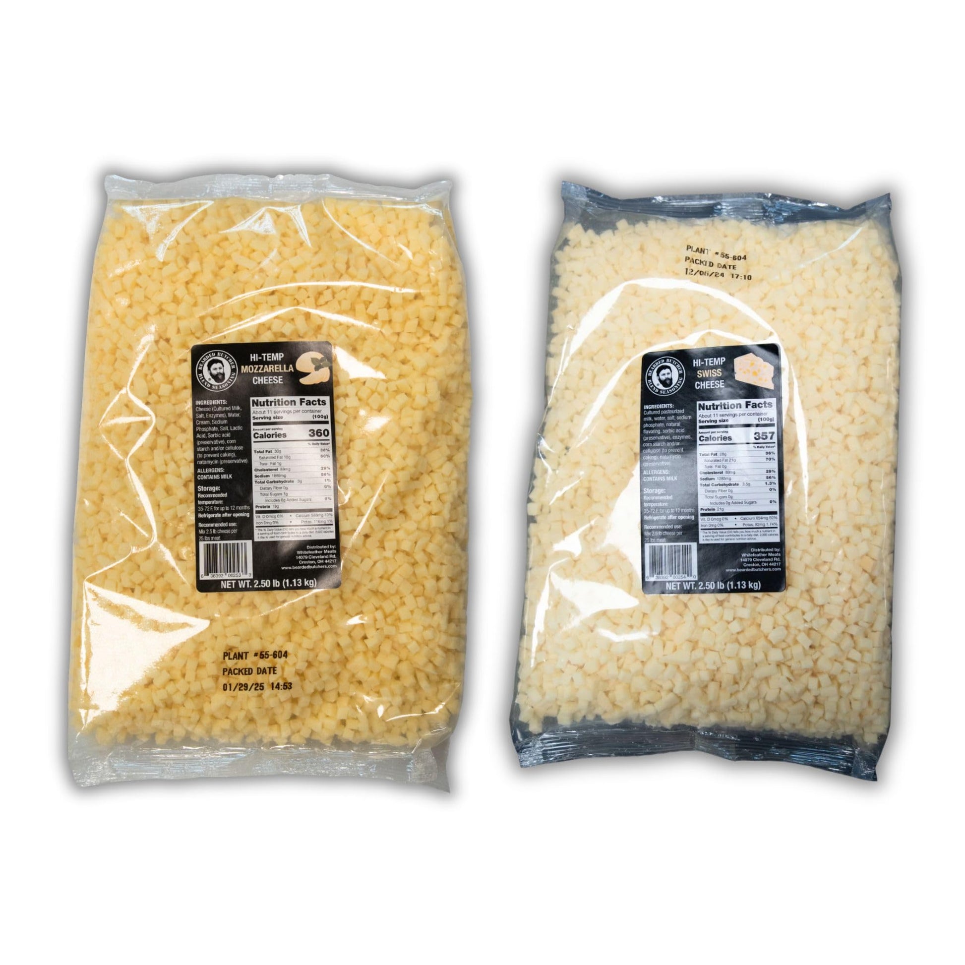 BEARDED BUTCHER BLEND SEASONING High-Temp Cheese Cubes, 5 lbs Total, 2.5 lbs Each, Shelf-Stable for Sausages, Brats,