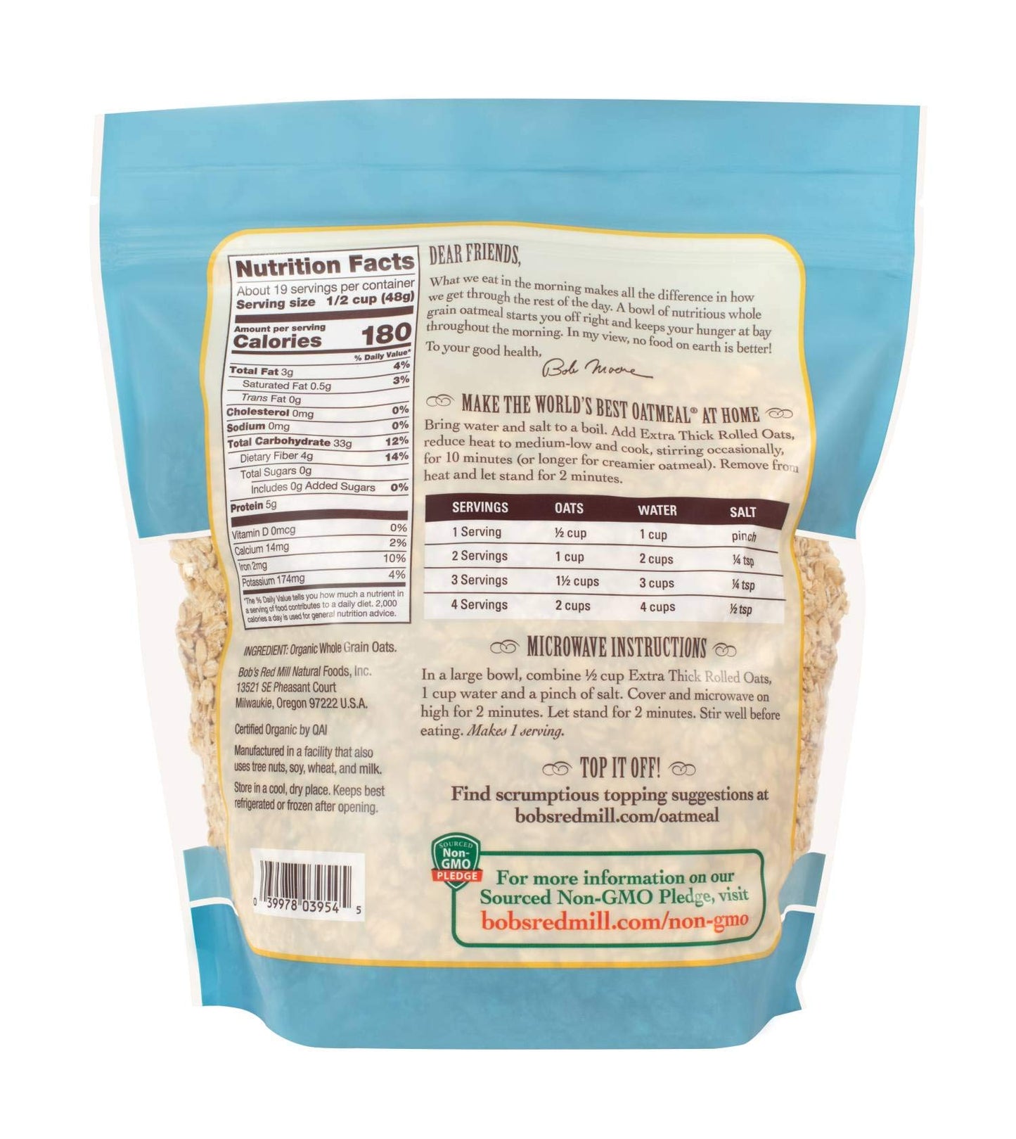 Bobs Red Mill Organic Extra Thick Rolled Oats, 32 oz, Pack of 1