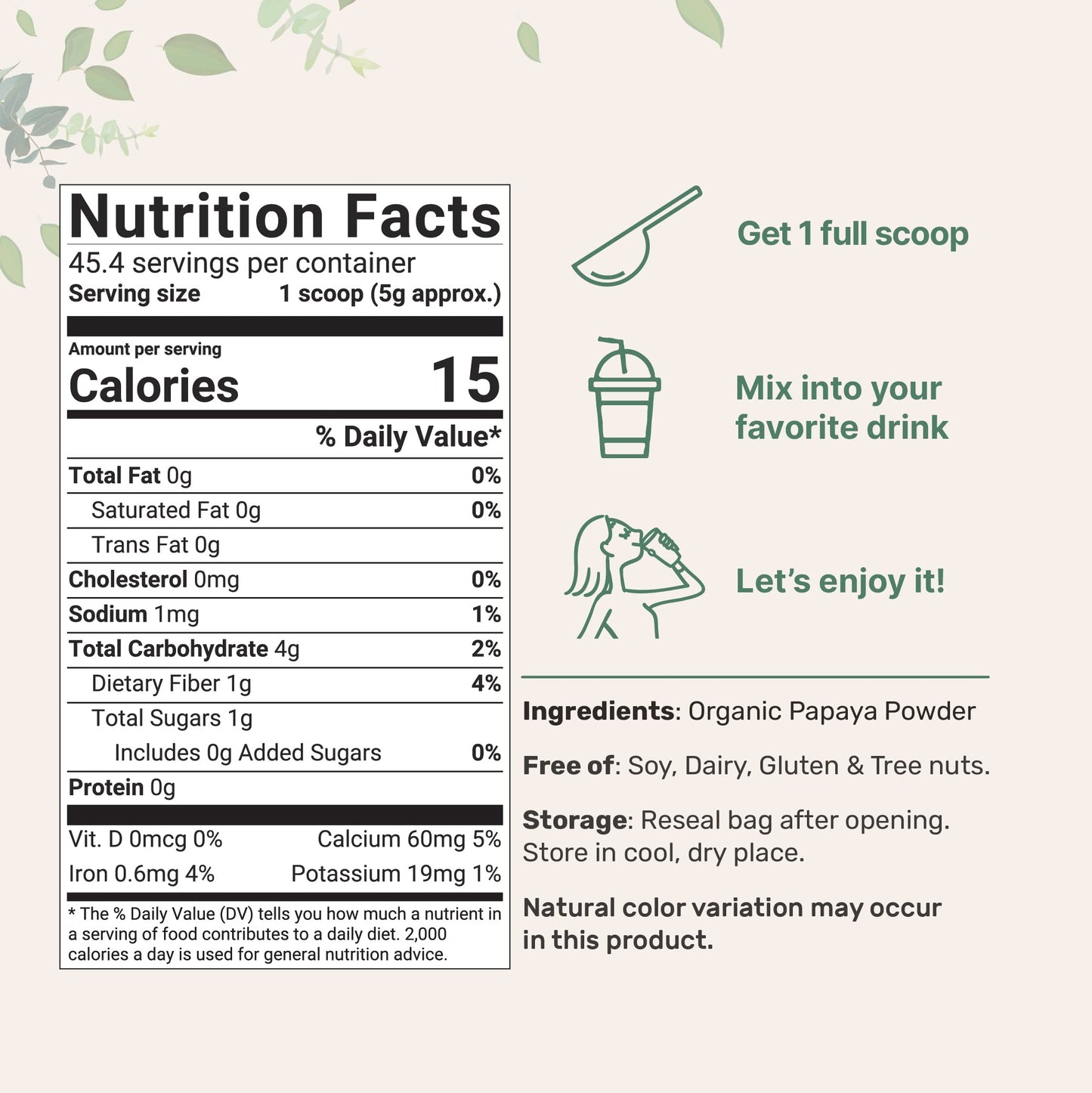Organic Papaya Powder, 8Oz | 100% Natural Fruit Powder | Freeze-Dried Papayas Source | No Sugar & Additives | Great Flavor For D