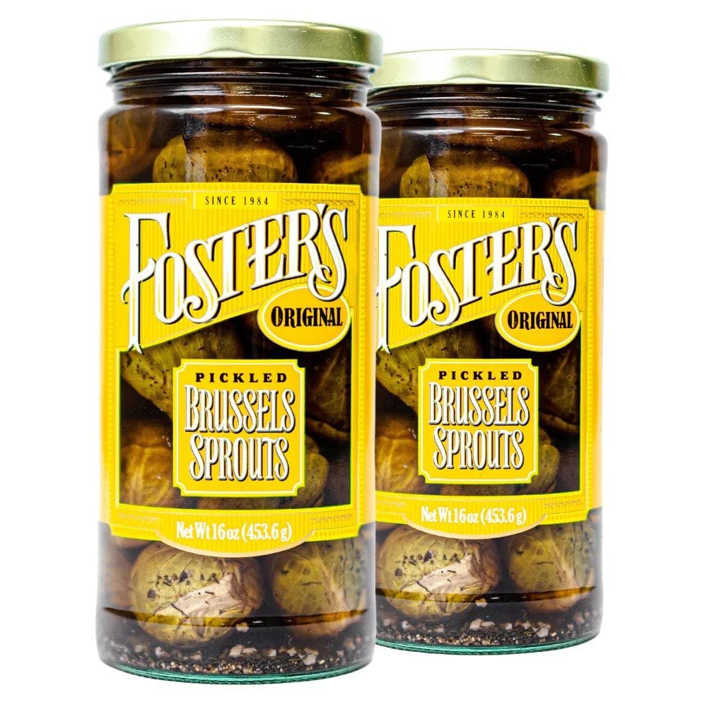 Fosters Pickled Brussel Sprouts in a Jar, Original, 16oz, 2 Pack, Traditional Pickled Vegetables Recipe for over 40 years, Low