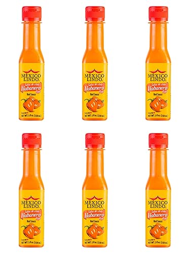Mexico Lindo Red Habanero Hot Sauce - 5 Fl Oz (Pack of 6) - 78,200 Scoville - Perfect for Mexican Food, Seafood & Pasta