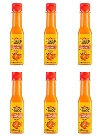 Mexico Lindo Red Habanero Hot Sauce - 5 Fl Oz (Pack of 6) - 78,200 Scoville - Perfect for Mexican Food, Seafood & Pasta