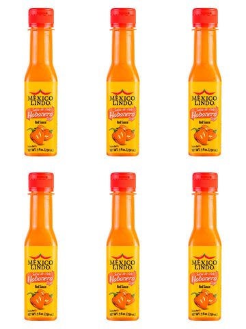 Mexico Lindo Red Habanero Hot Sauce | Real Red Habanero Chili Pepper | 78,200 Scoville Level | Enjoy With Mexican Food, Seafood & Pasta | 5 Fl Oz Bottles (Pack Of 6)