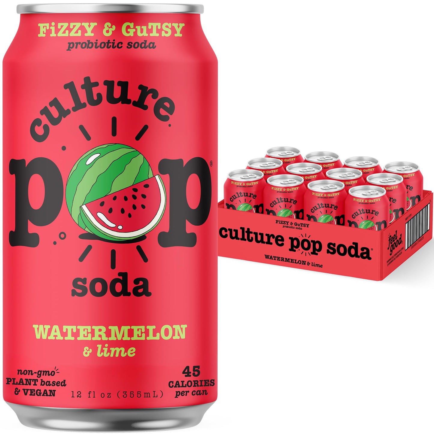 Culture Pop Soda Sparkling Probiotic Drink, Vegan Soda for Gut Health, Non-GMO, GF, No Added Sugar, 12 Pack, 12 Fl Oz Cans, Wate