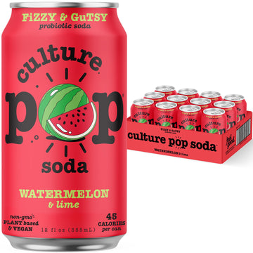 Culture Pop Soda Sparkling Probiotic Drink, Vegan Soda for Gut Health, Non-GMO, GF, No Added Sugar, 12 Pack, 12 Fl Oz Cans, Wate