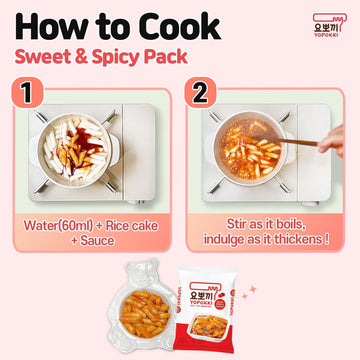 Yopokki Instant Tteokbokki Pack Set (6 Packs - 2 Sweet Mild Spicy, 2 Cheese, 1 Onion Butter, 1 Jjajang) Korean Street Food With